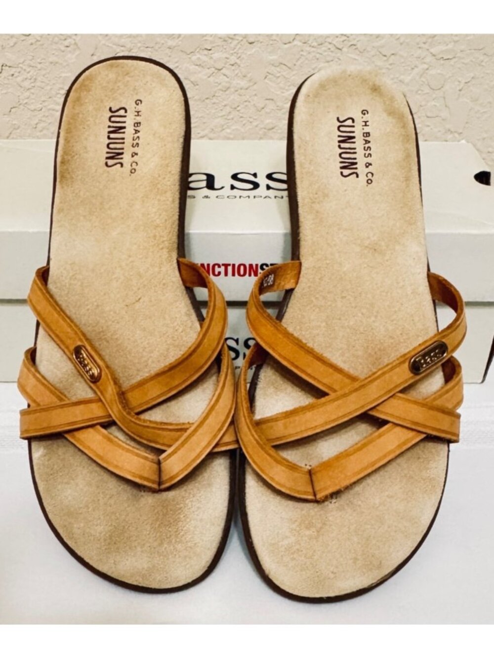 Bass Sunjuns Sharon Womens Sandals 9N Leather Tan Crisscross Strappy